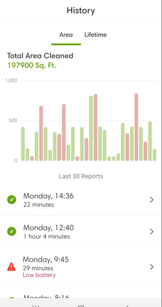 iRobot App History Area